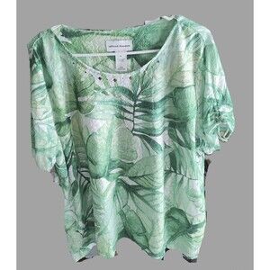 Alfred Dunner Greenery Short Sleeve Blouse- size XL
